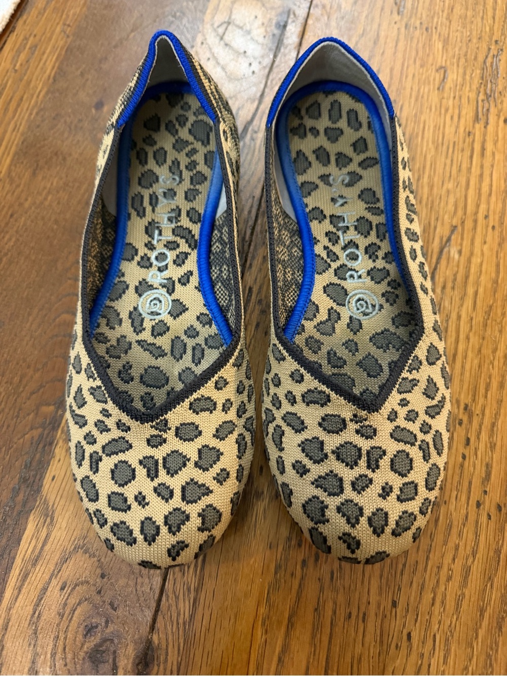 Rothy's Leopard Print Ballet Flats with Blue Trim Size 6.5